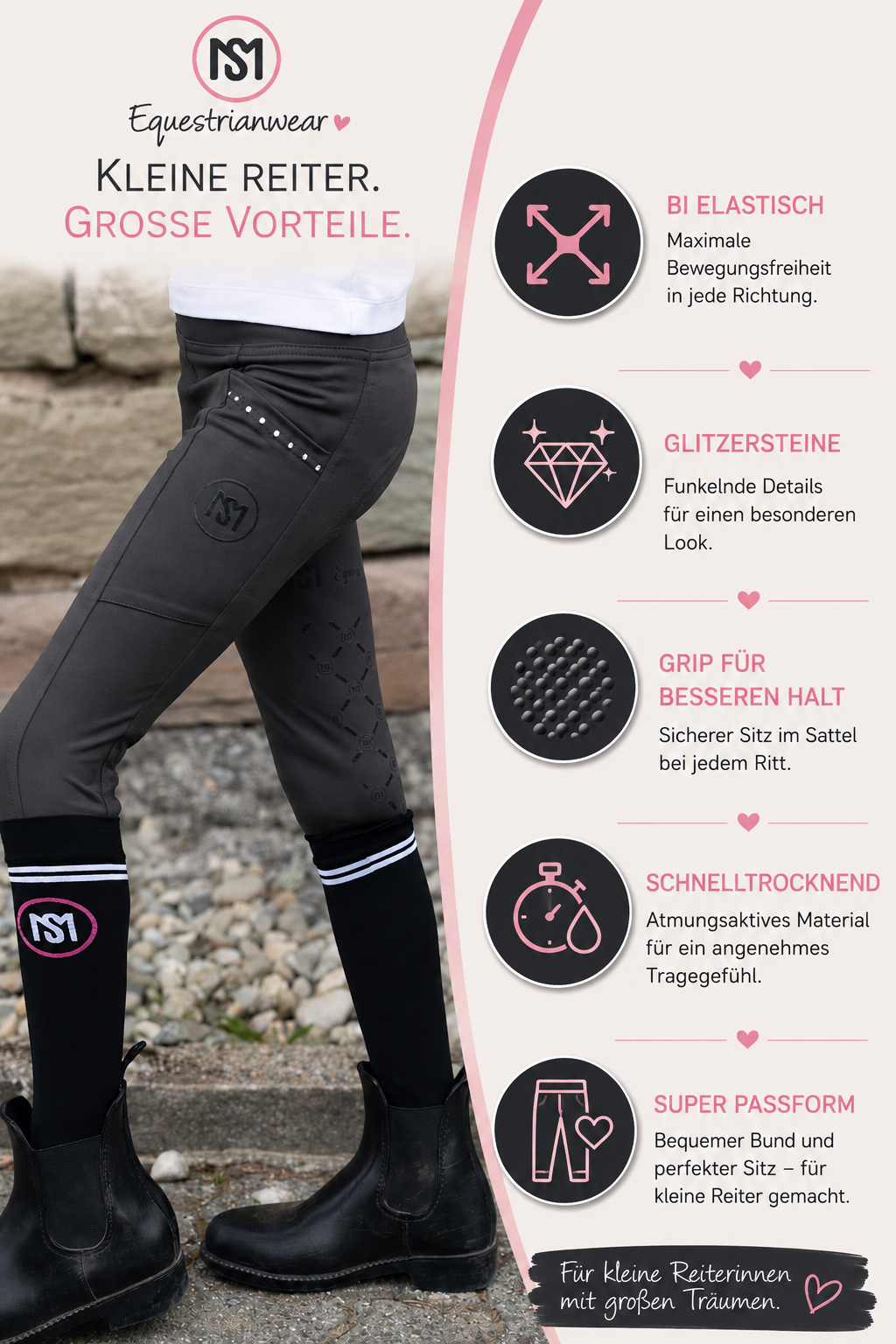 MS Kinderreitleggings Grau mit Glitzersteinen