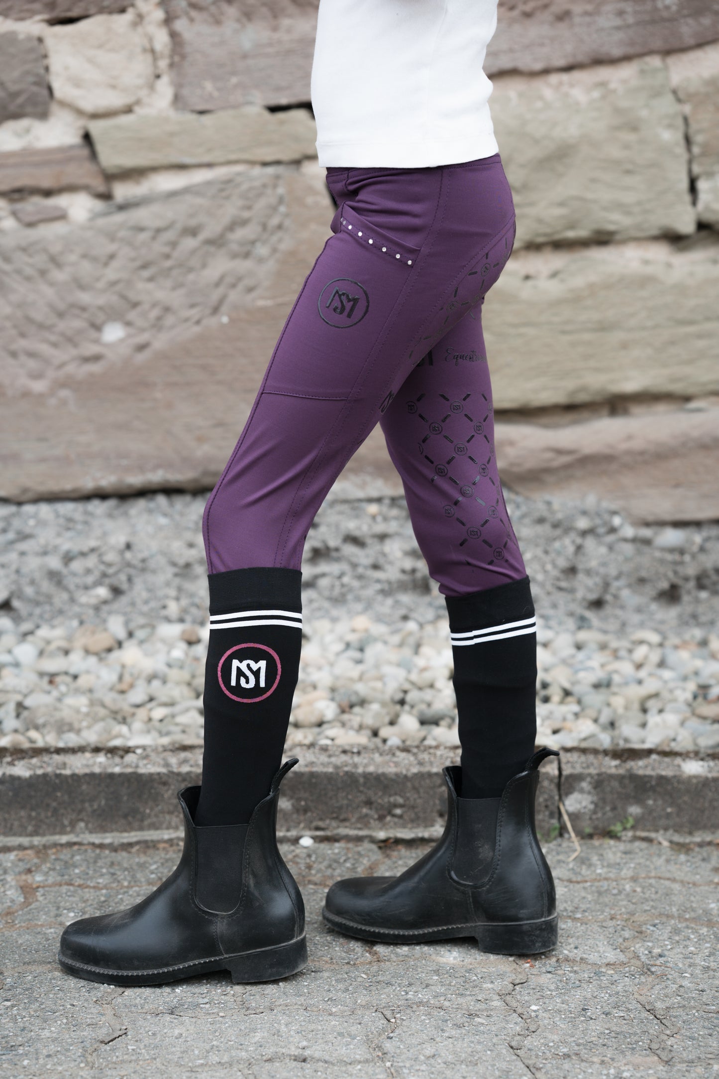 MS Kinderreitleggings Lila mit Glitzersteinen