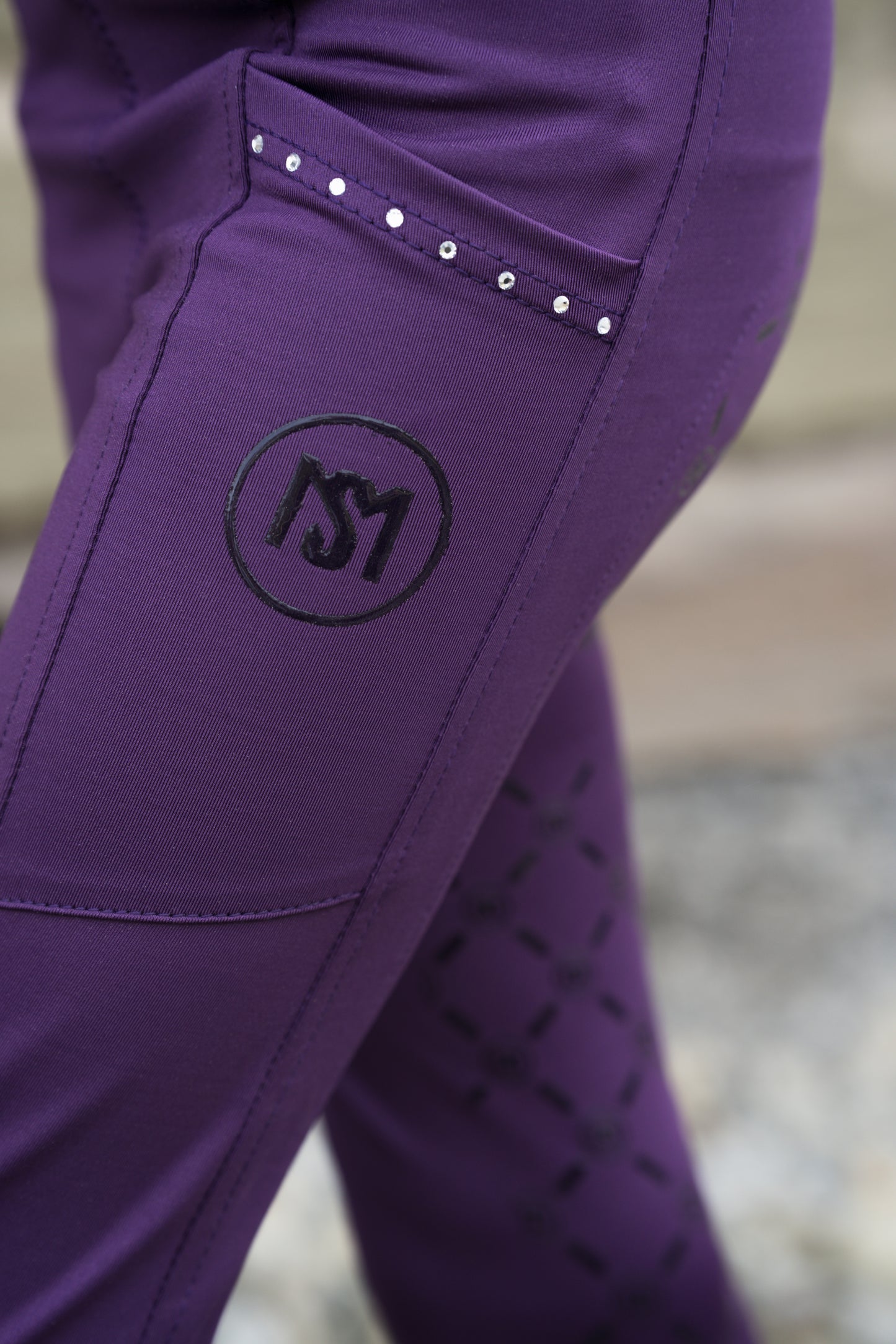 MS Kinderreitleggings Lila mit Glitzersteinen